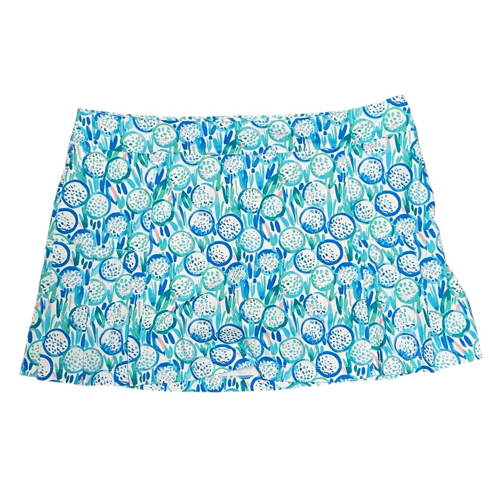Lillie Green Golf Skort Womens XL White Blue Golf Print UPF Stretch Sporty